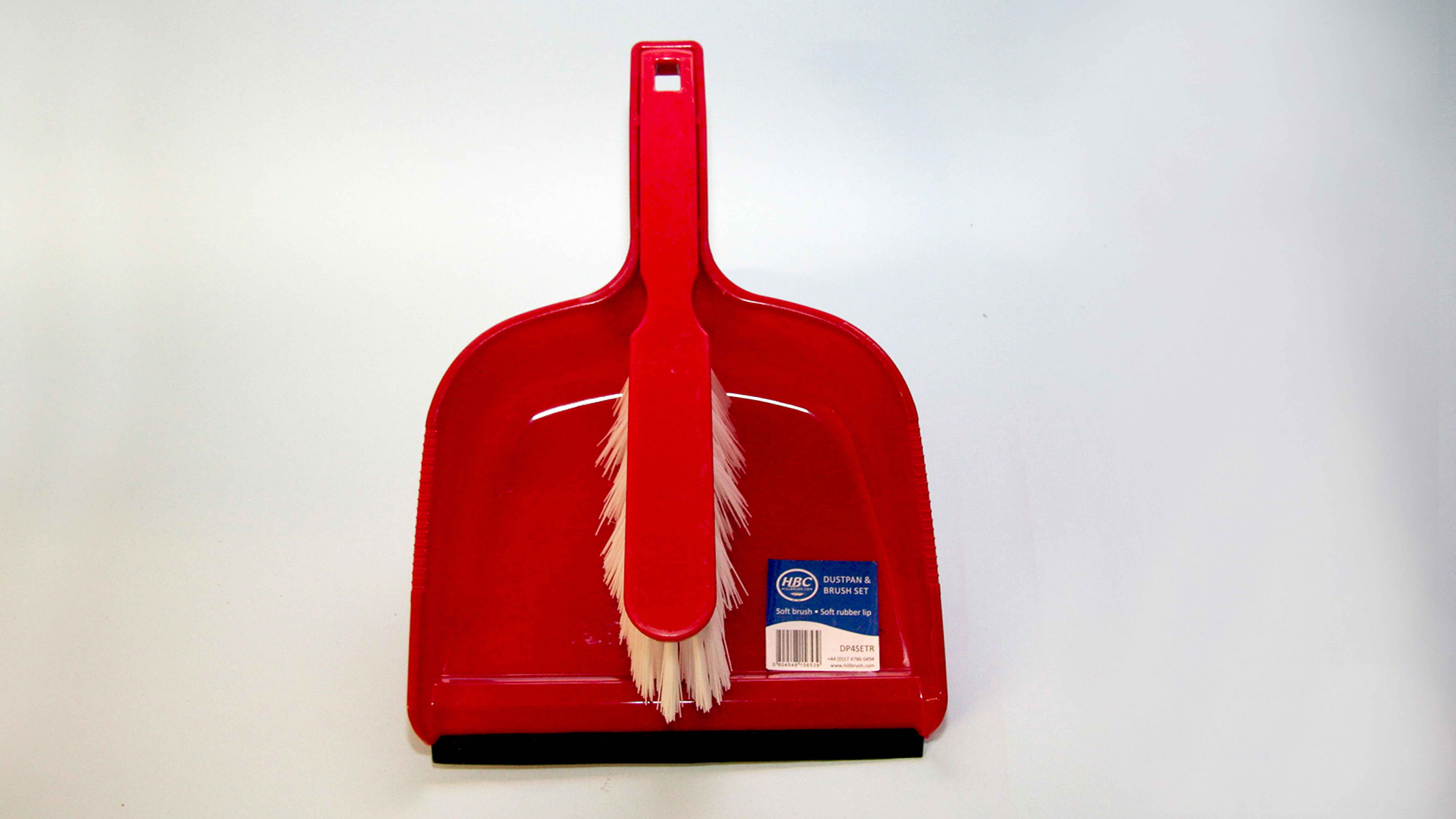 OPEN PLASTIC DUSTPAN AND BRUSH SET SOFT RED EA. 